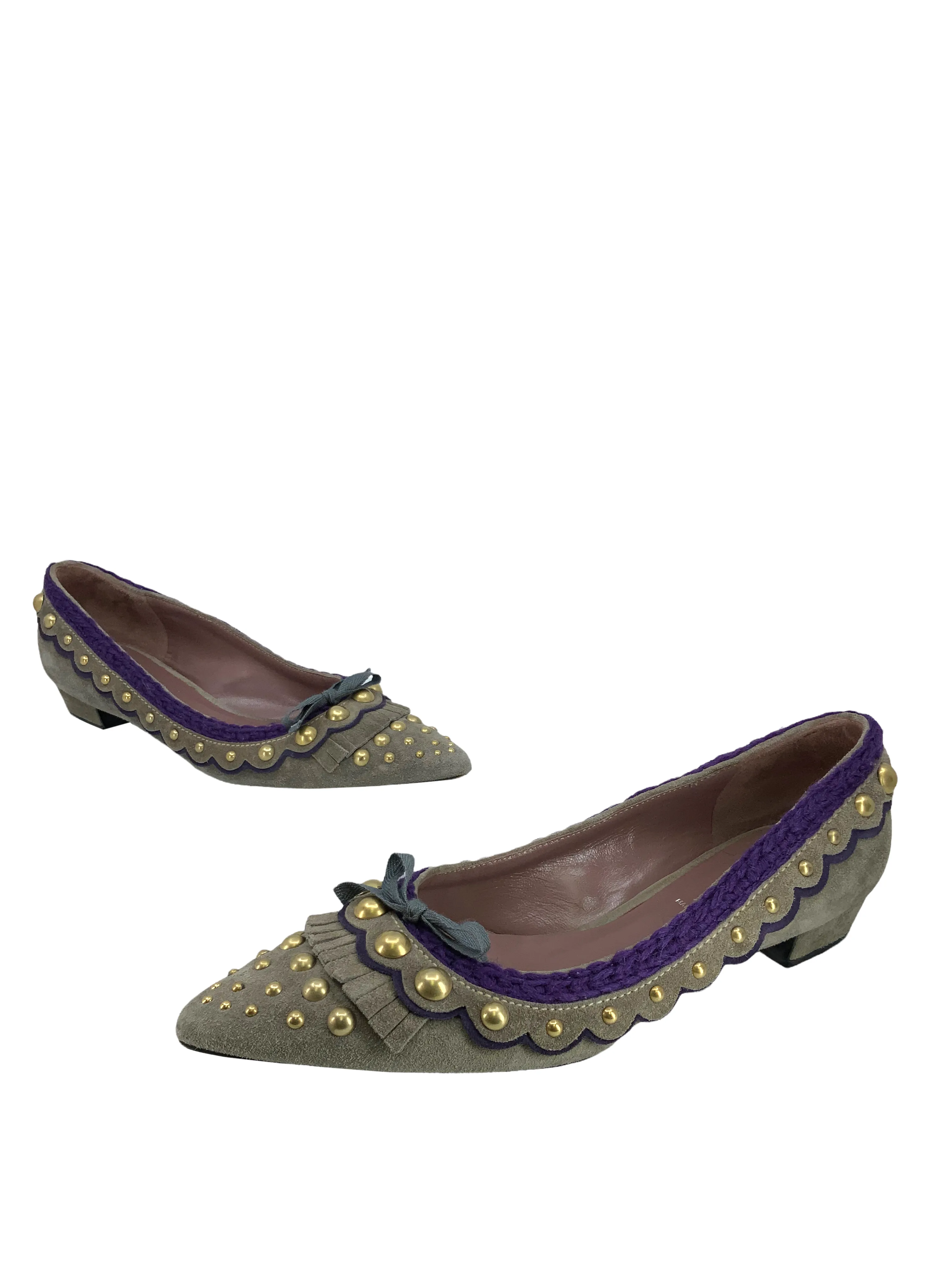 Miu Miu Studded Suede Point Toe Pumps Size 8.5