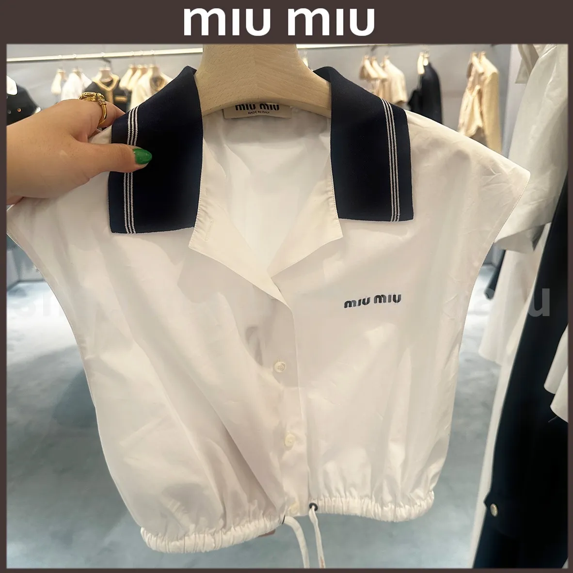 MiuMiu  |Casual Style Plain Cotton Short Sleeves Party Style