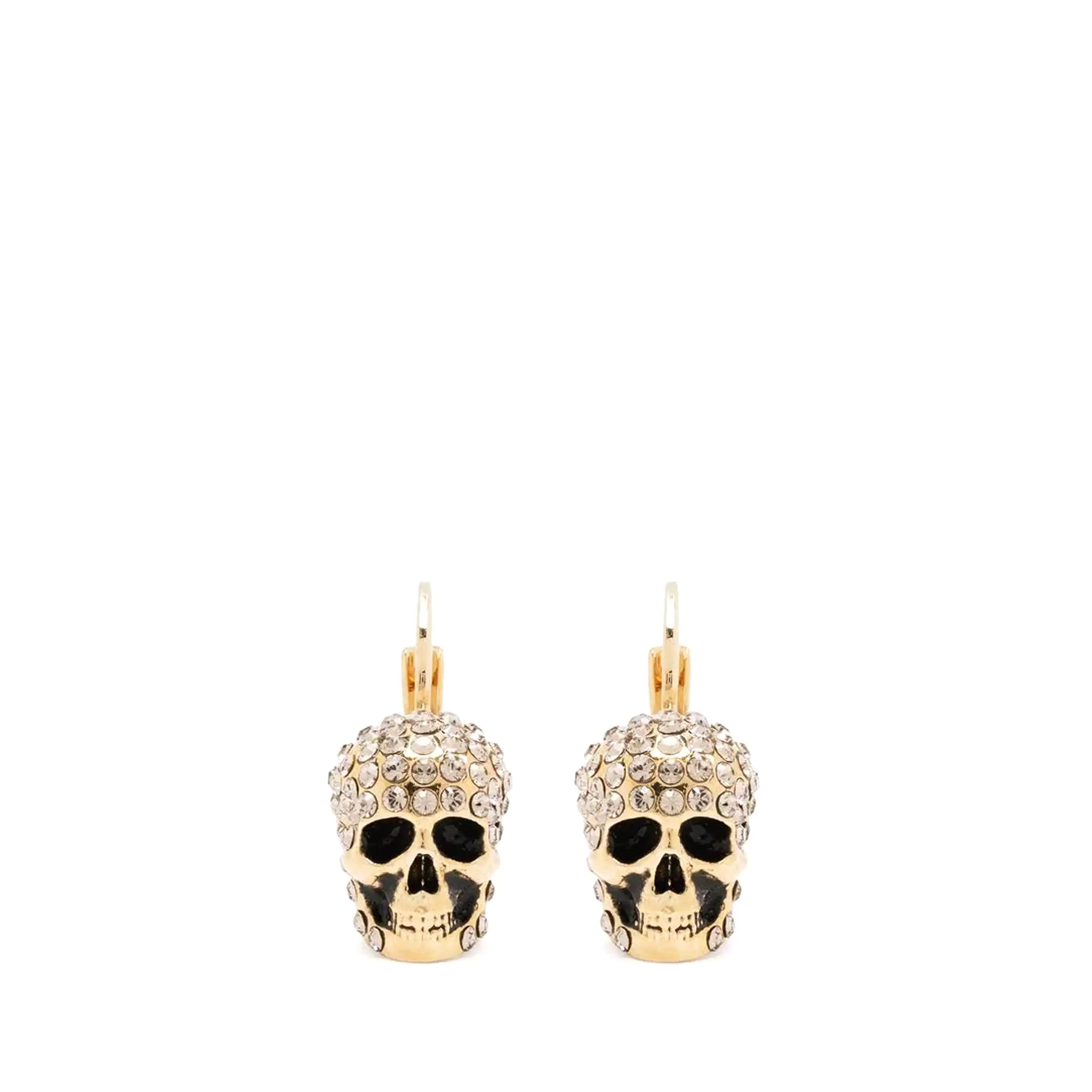 Pave Mini Skull Hoops, Gold