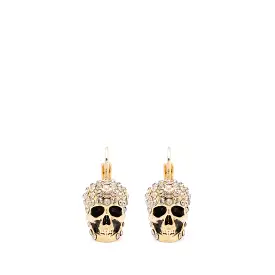 Pave Mini Skull Hoops, Gold