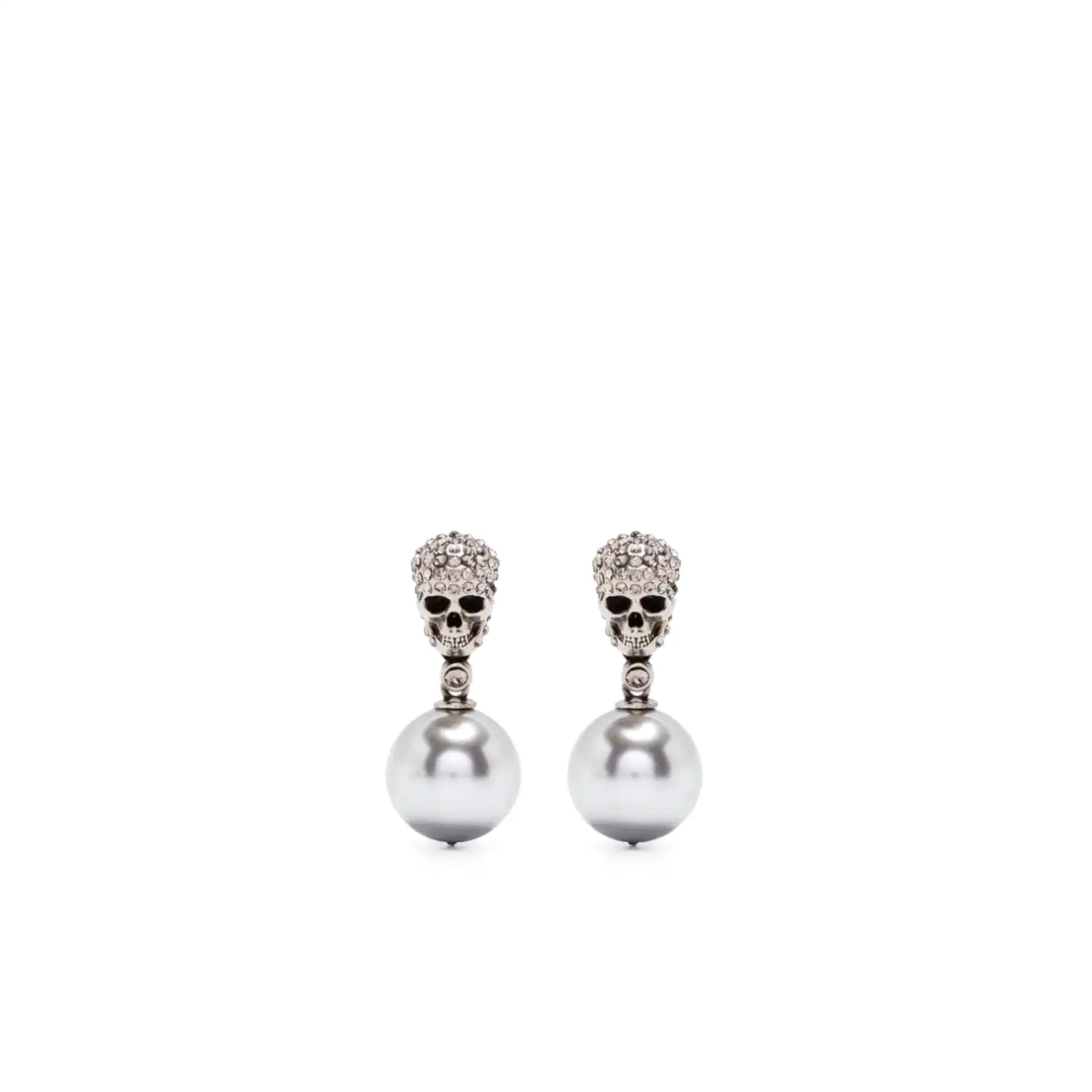 Pearl N Skull Earrings, Silver