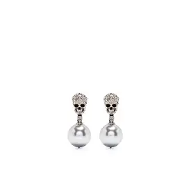 Pearl N Skull Earrings, Silver