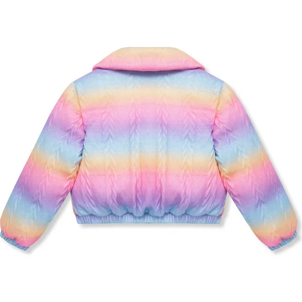 Peek Kids Plush Knit Peter Pan Collar Zip-Up Puffer Jacket, Rainbow