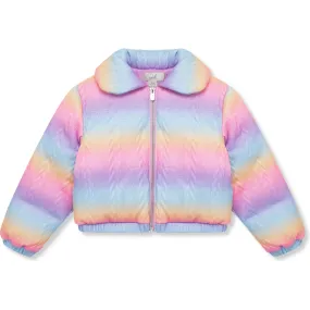 Peek Kids Plush Knit Peter Pan Collar Zip-Up Puffer Jacket, Rainbow