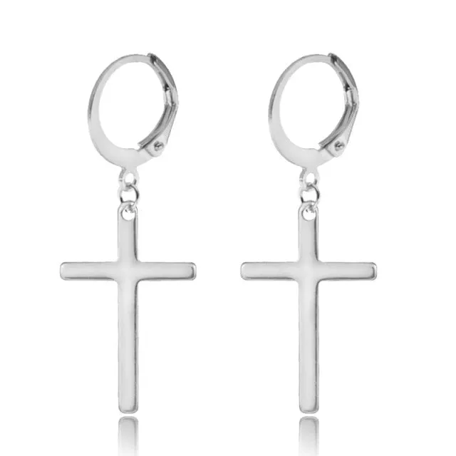 Punk Black Cross Stainless Steel Hoop Earrings