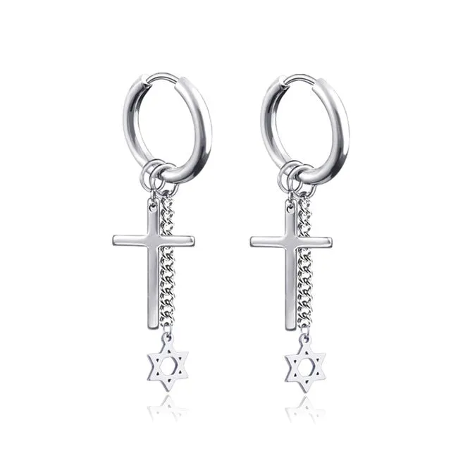 Punk Black Cross Stainless Steel Hoop Earrings