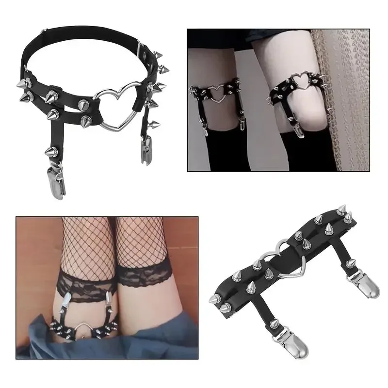 Punk Spike Garter Rock Rivet Elastic Leather Suspender