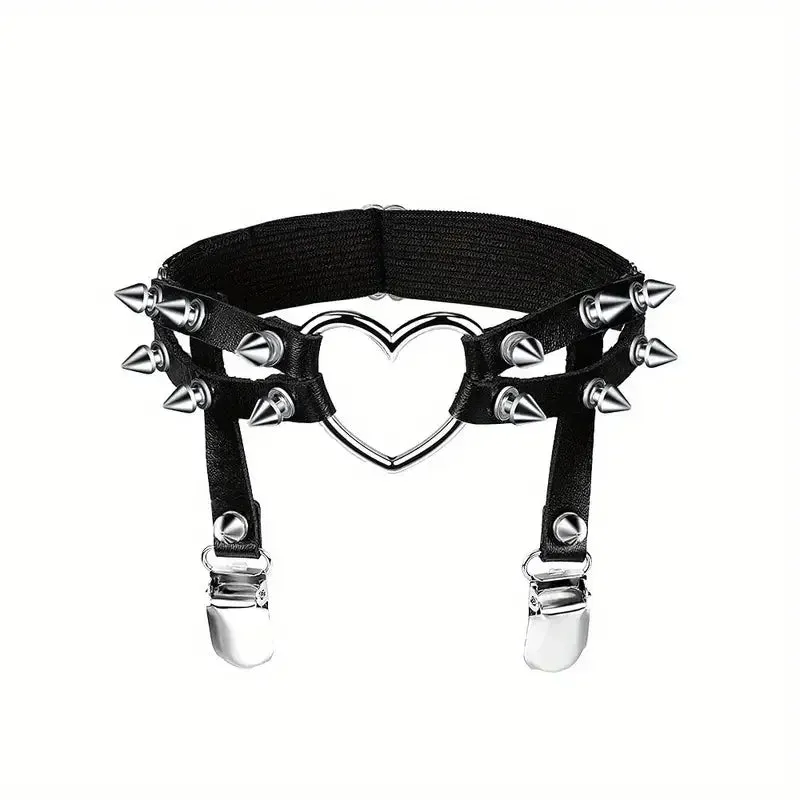 Punk Spike Garter Rock Rivet Elastic Leather Suspender