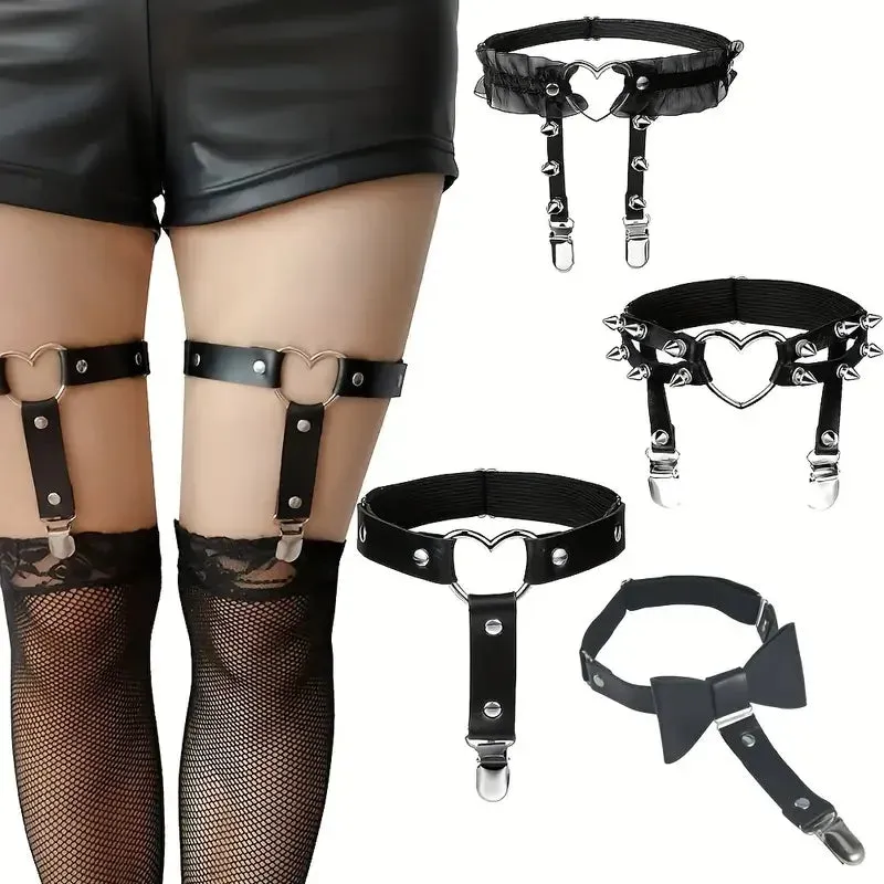 Punk Spike Garter Rock Rivet Elastic Leather Suspender