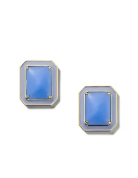 Rectangle Jelly Button Stud Earrings in Azure