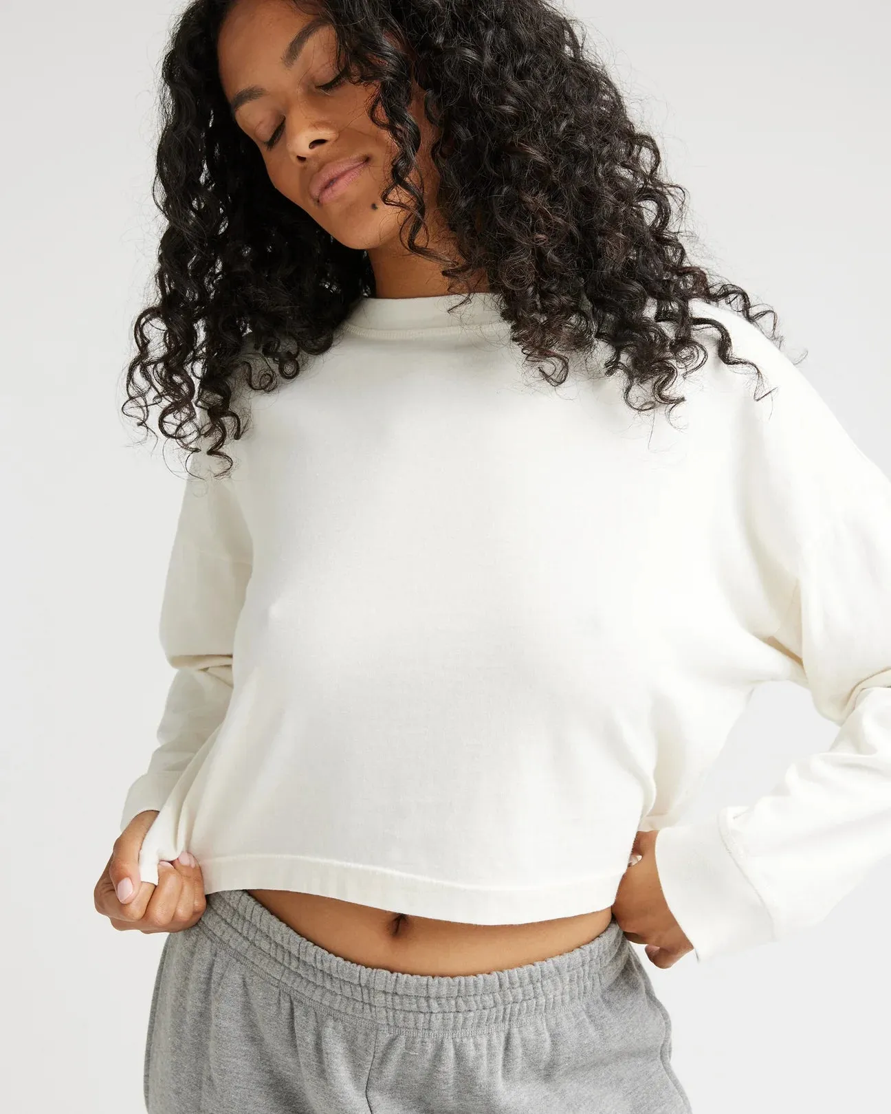 RicherPoorer Women's Relaxed Crop Long Sleeve Tee - Bone