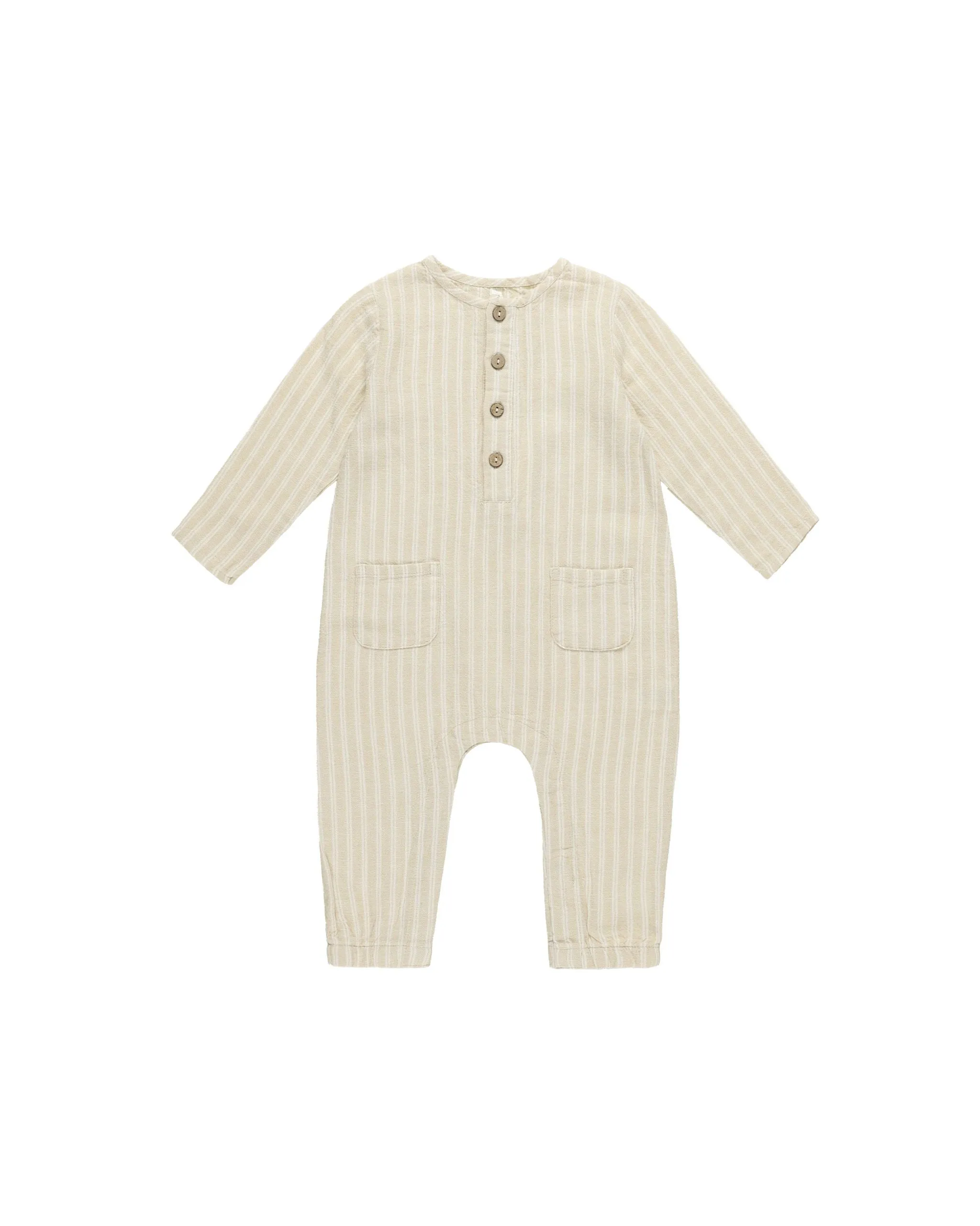 Rylee & Cru - Champagne Stripe Long Sleeve Woven Jumpsuit