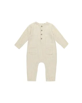 Rylee & Cru - Champagne Stripe Long Sleeve Woven Jumpsuit