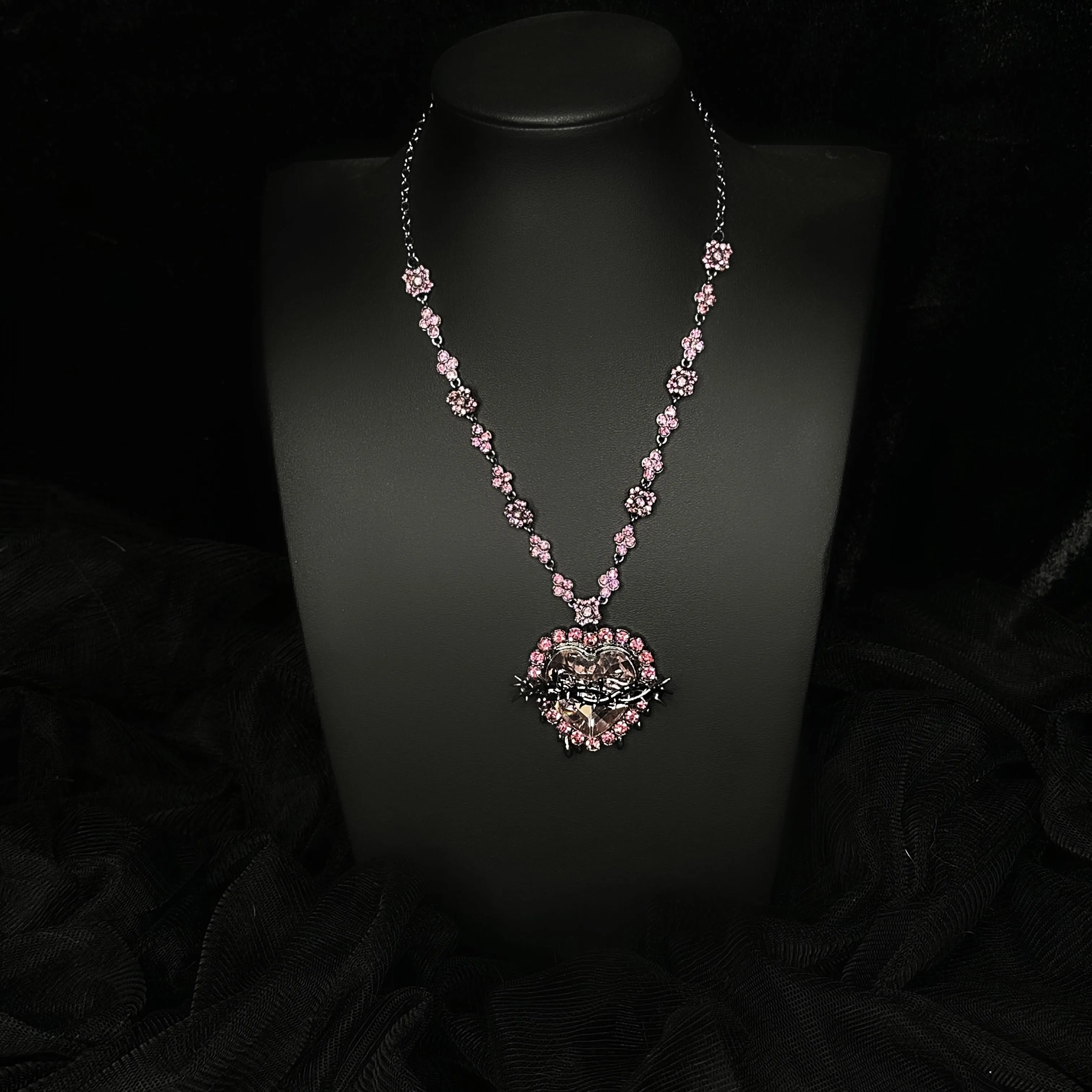 SACRED HEART NECKLACE *PINK ROSE*