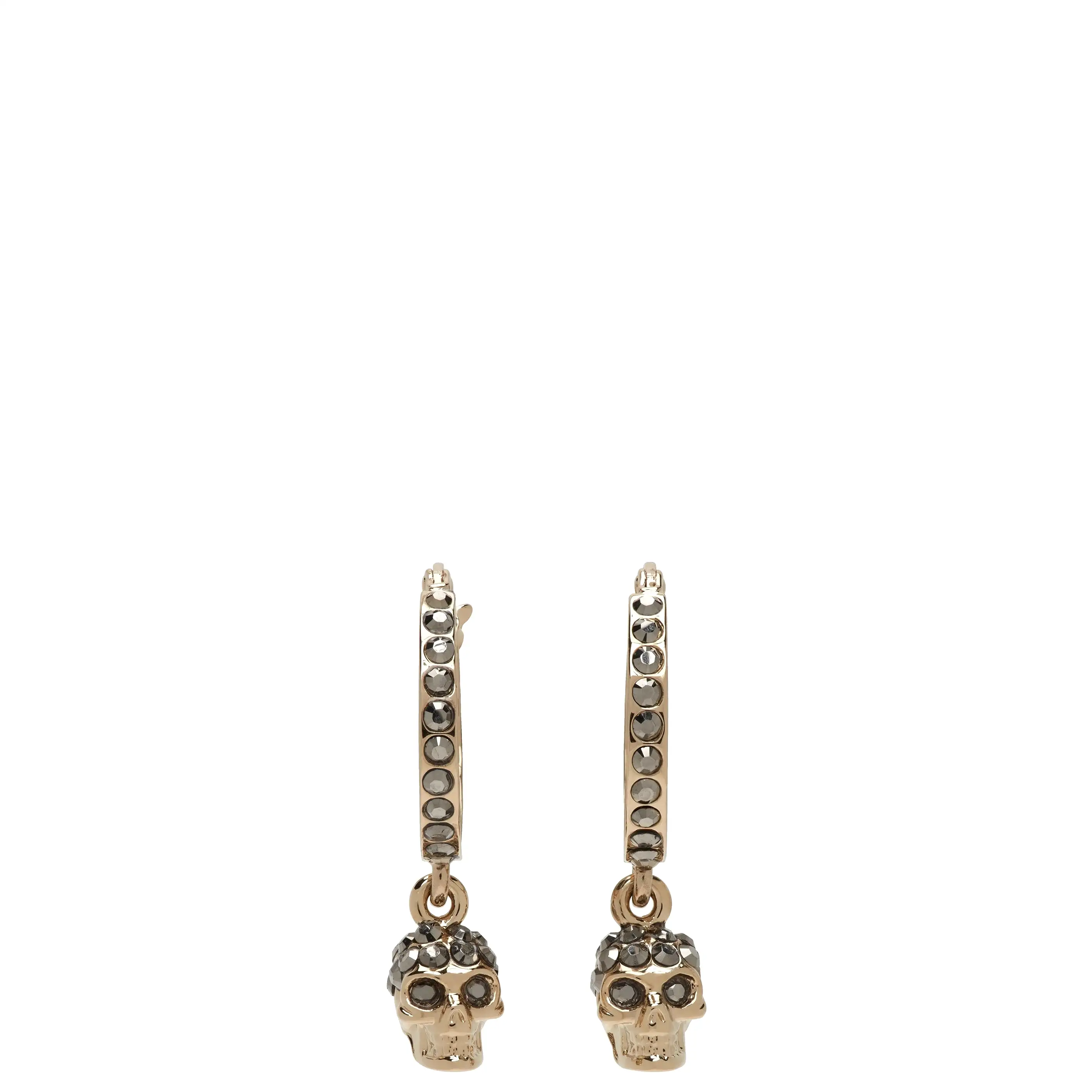 Skull Creole Mini Earrings, Pale Gold/Grey Crystal