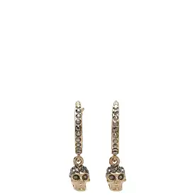 Skull Creole Mini Earrings, Pale Gold/Grey Crystal