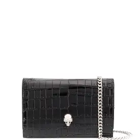 Skull Mini Bag Croc, Black/Silver