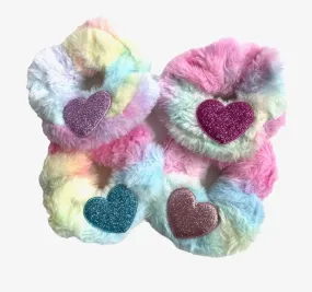 Tie Dye Furry Heart Scrunchie