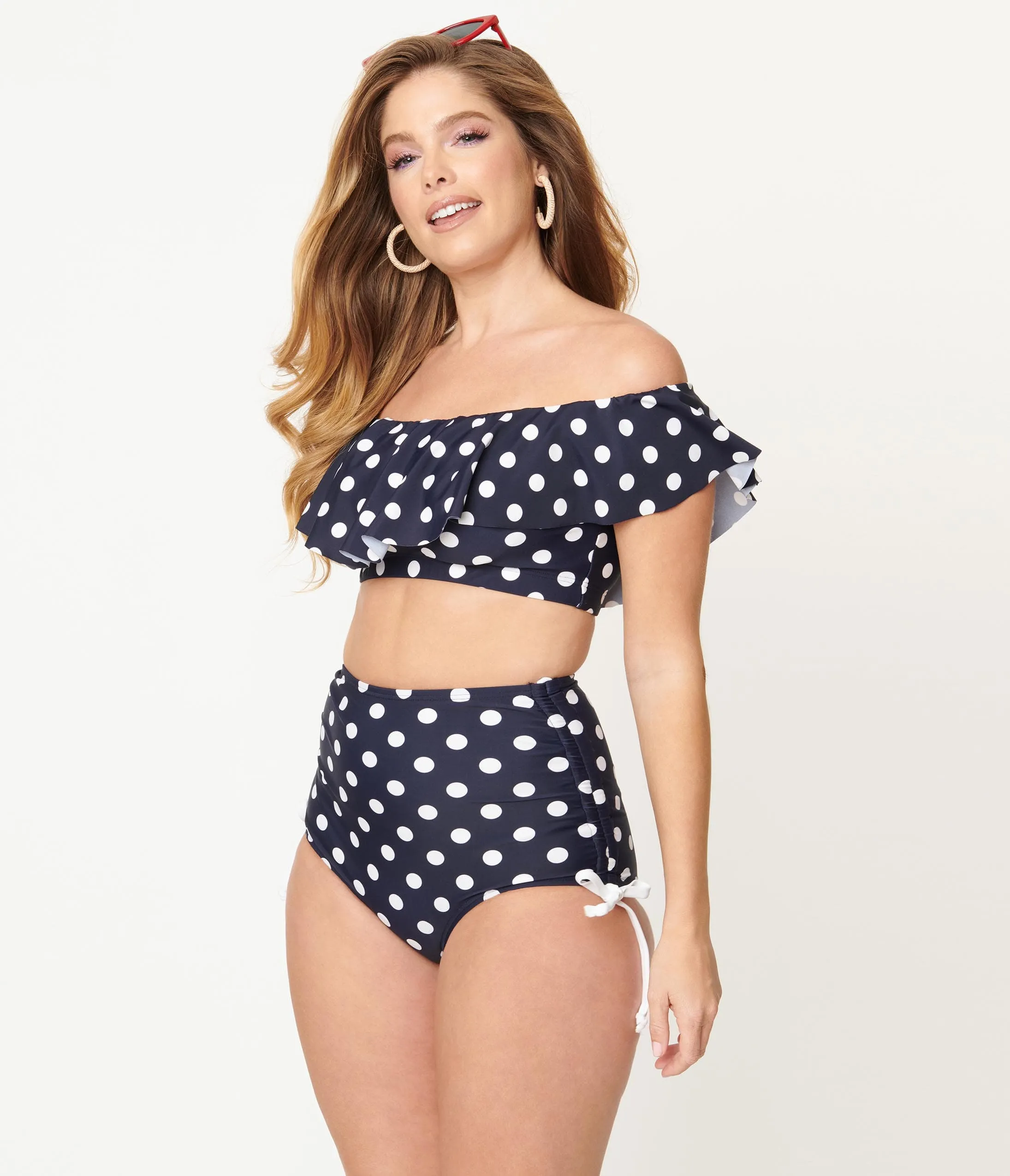 Unique Vintage Navy & White Polka Dot Provincetown Swim Bottom