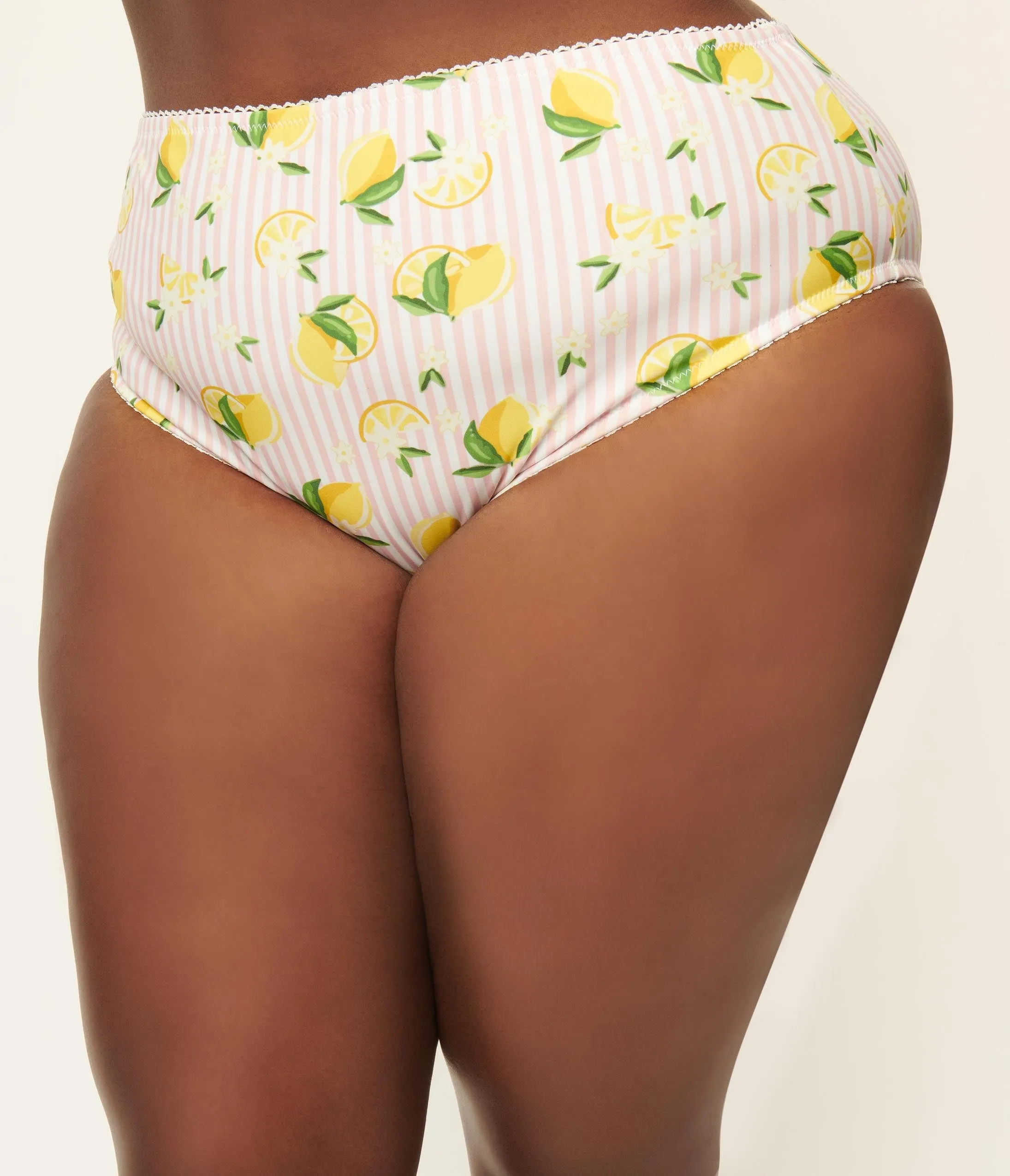 Unique Vintage Plus Size Light Pink Stripe & Lemons Daphne Swim Bottoms