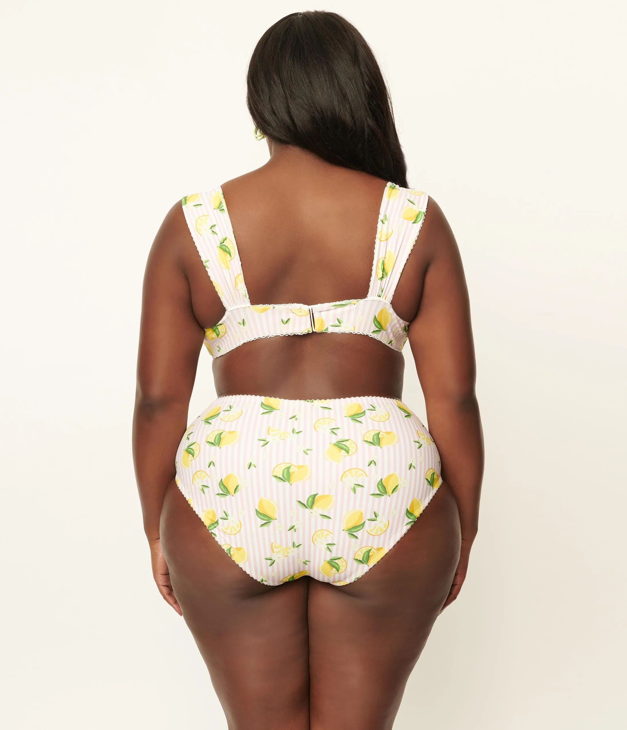 Unique Vintage Plus Size Light Pink Stripe & Lemons Daphne Swim Bottoms