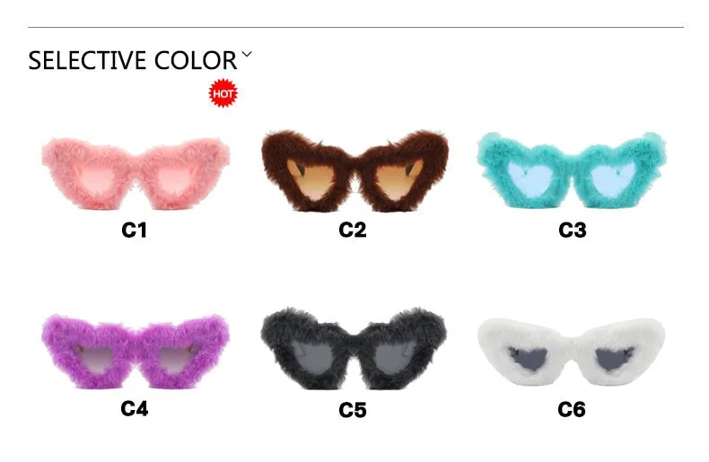 Unisex Heart Shaped Furry Fashion Vintage Retro Style UV400 Sunglasses