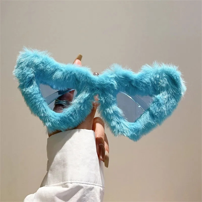 Unisex Heart Shaped Furry Fashion Vintage Retro Style UV400 Sunglasses