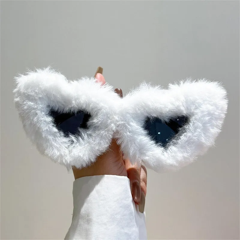 Unisex Heart Shaped Furry Fashion Vintage Retro Style UV400 Sunglasses