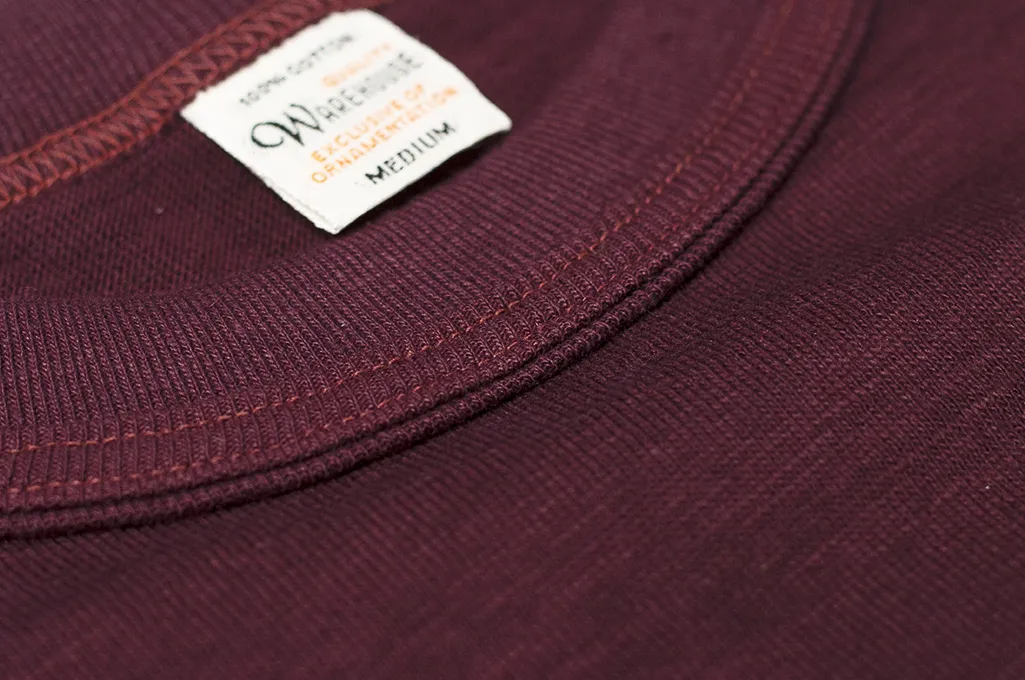 Warehouse Slub Cotton T-Shirt -Bordeaux Plain