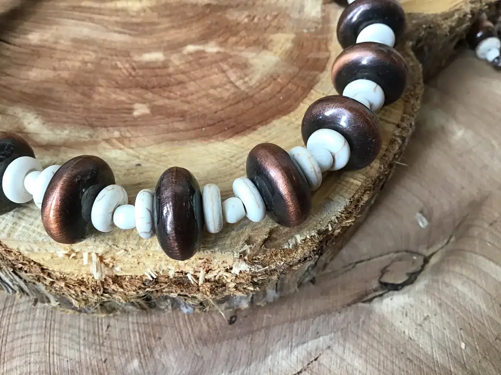 White Buffalo & Copper Navajo Style Pearl Necklace Set