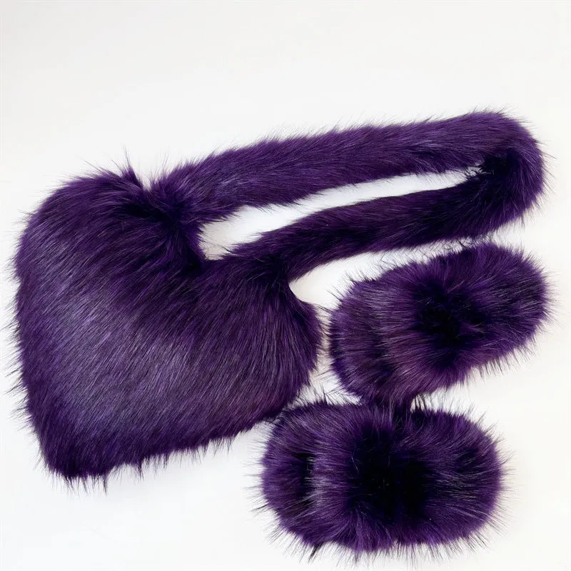 Women Fashion Furry Set Furry Slipper And Purse -Women Heart Bag Keep Warm Shoes