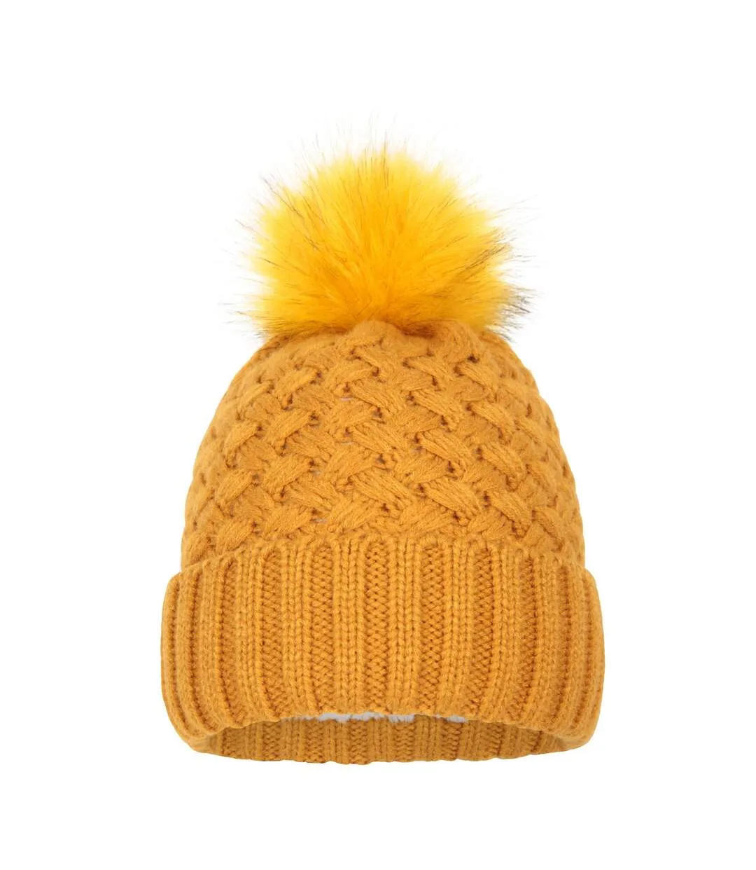 Womens/ladies lisbon pom pom borg lined beanie yellow Mountain Warehouse