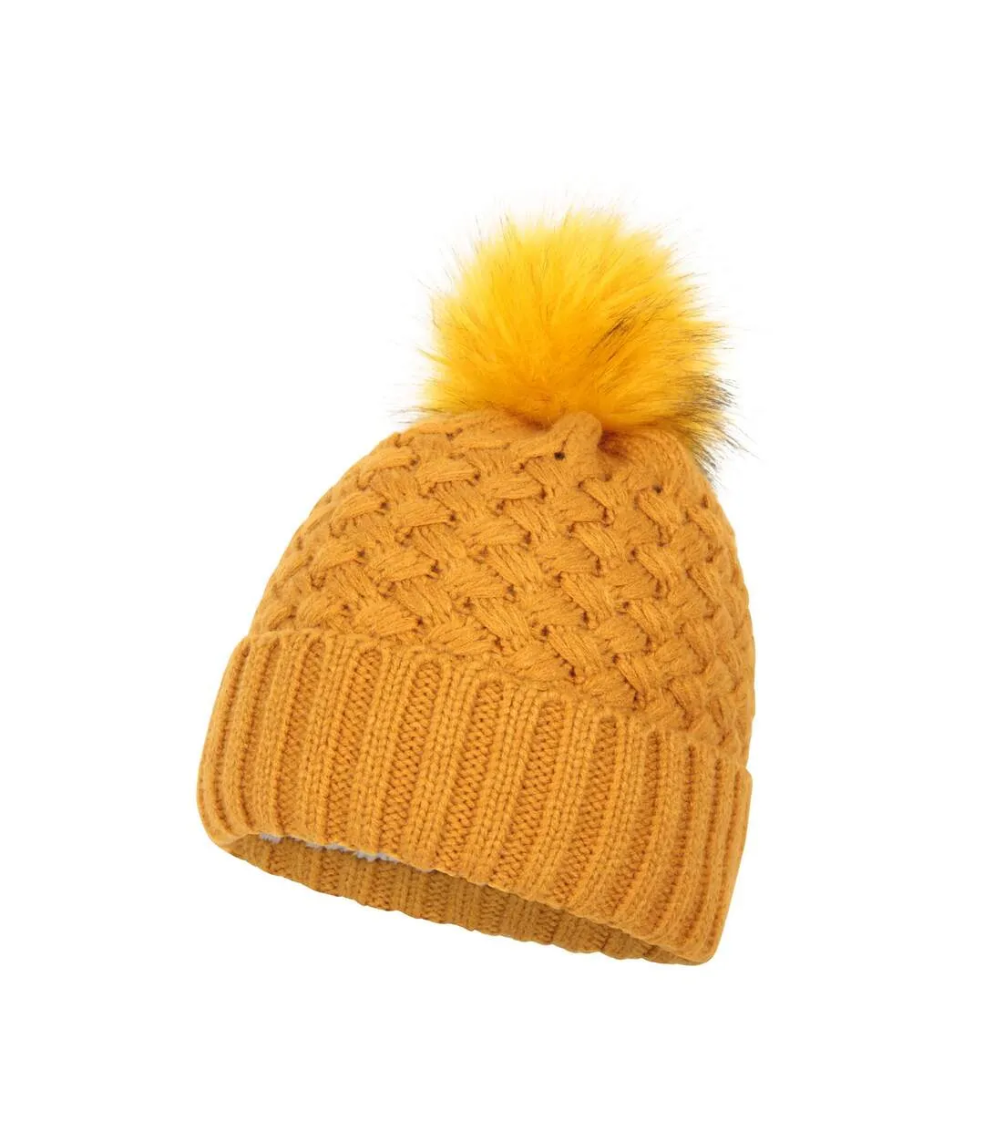 Womens/ladies lisbon pom pom borg lined beanie yellow Mountain Warehouse