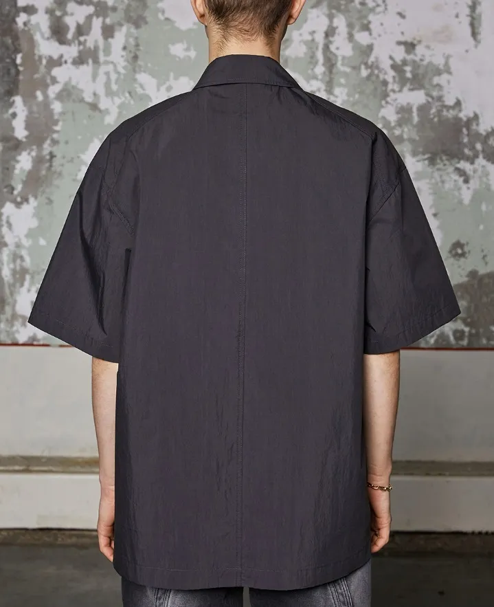 WOOALONG  |[WOOALONG]★ Three-pocket over fit cotton blend half shirt