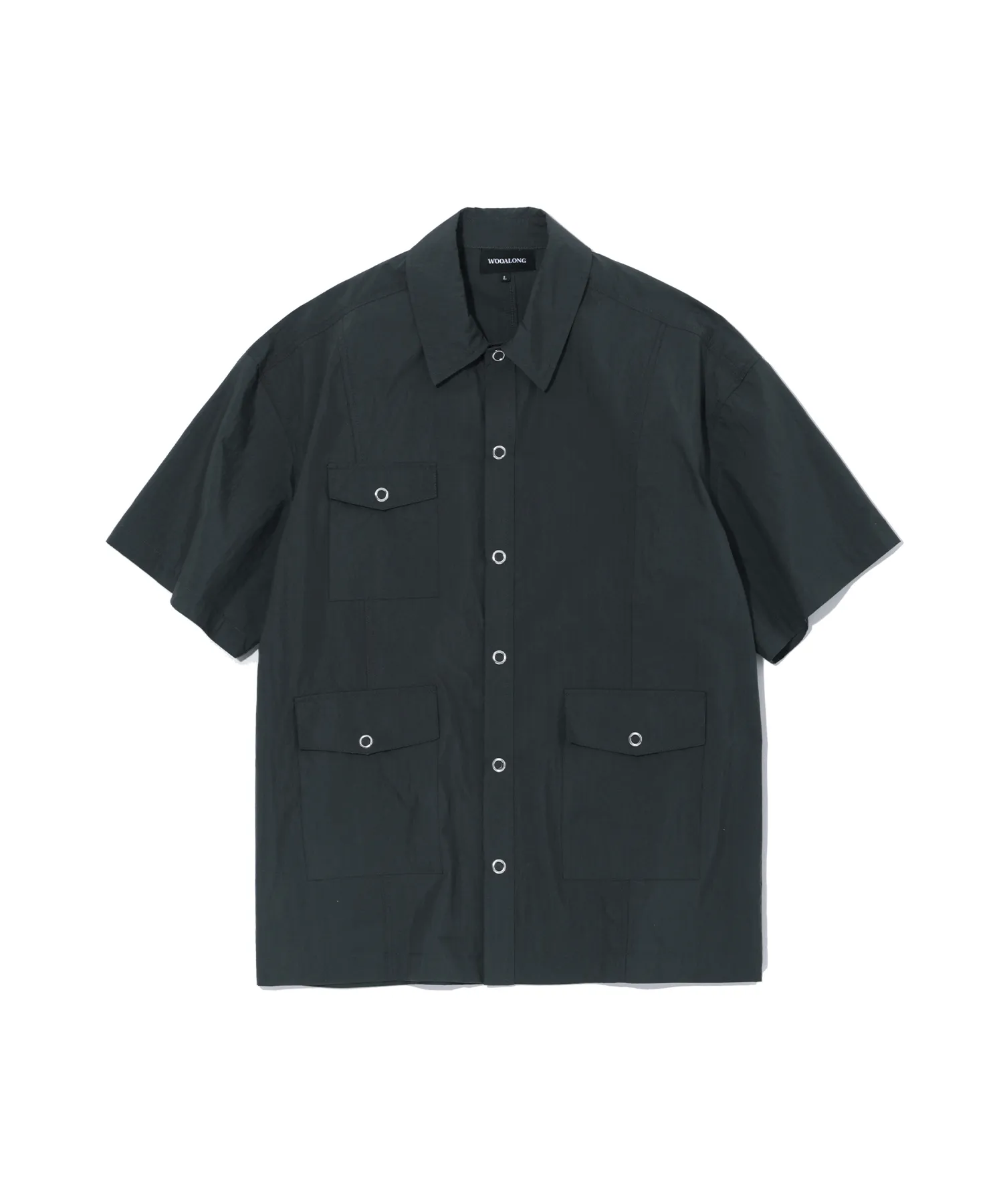 WOOALONG  |[WOOALONG]★ Three-pocket over fit cotton blend half shirt