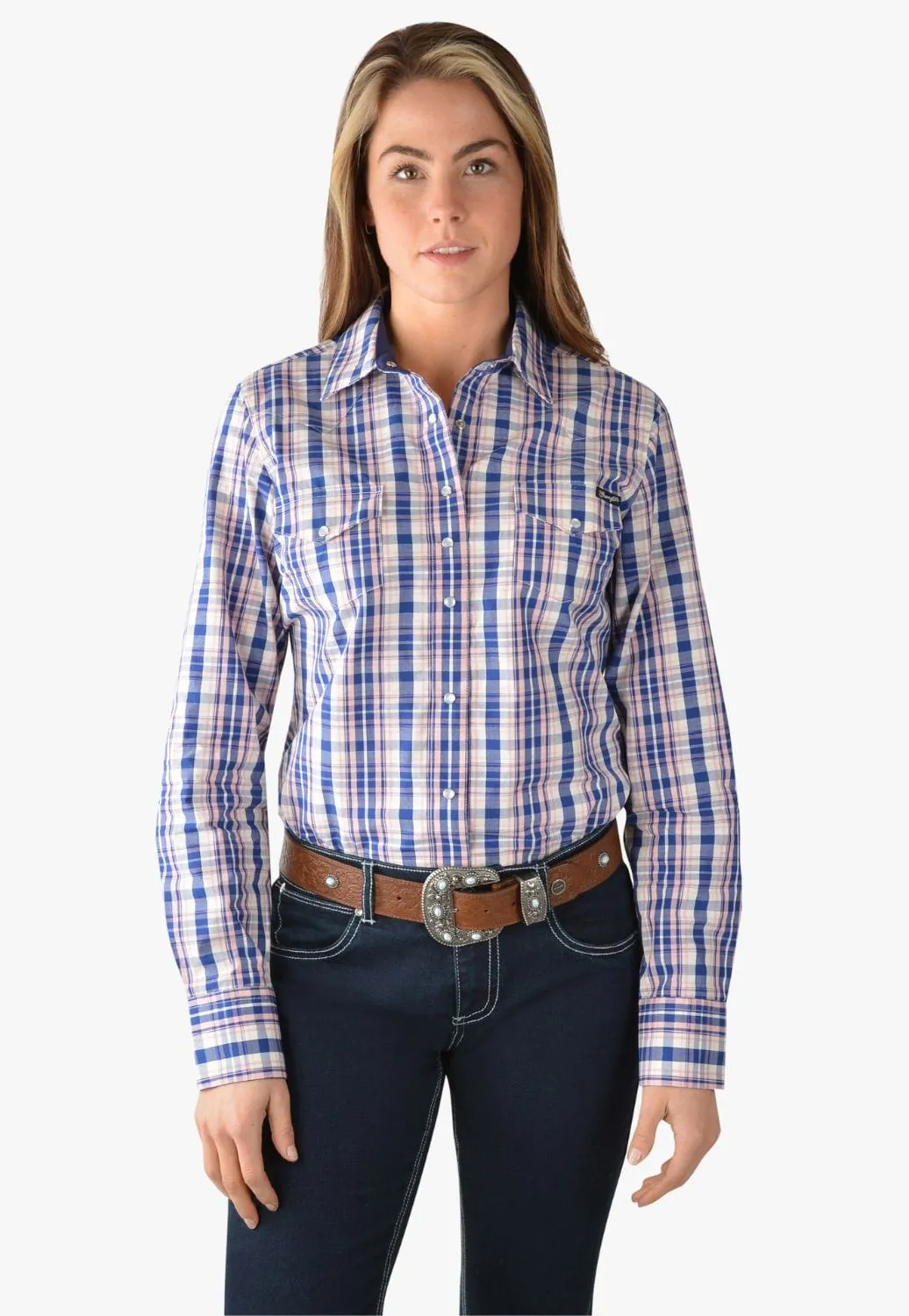 Wrangler Womens Isabelle Check Western Long Sleeve Shirt